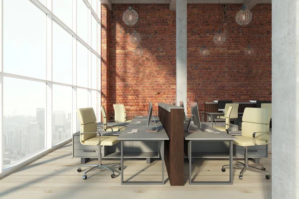 Modern brick coworking interior — Stock Photo, Image