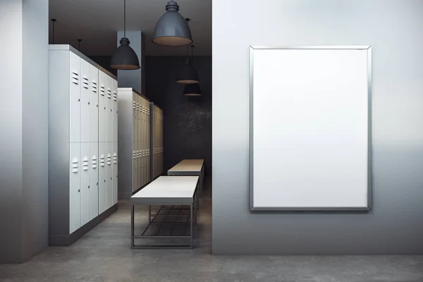 Modern locker room with empty banner — Stock Photo, Image