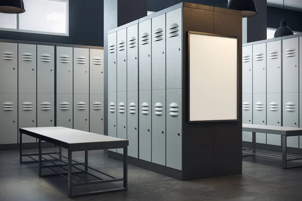 Modern locker room with empty billboard