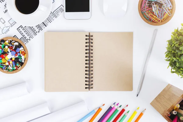 Modern white desk with objects — Stock Photo, Image