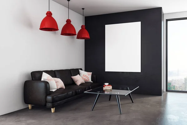 Moderne woonkamer met banner — Stockfoto