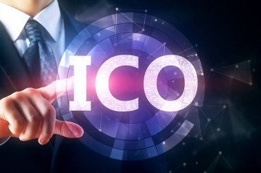 Man pointing at ICO button  clipart