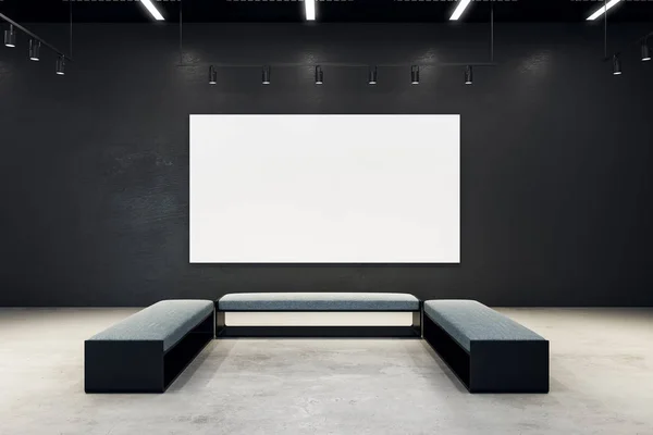 Salão de exposição contemporânea com banner vazio — Fotografia de Stock