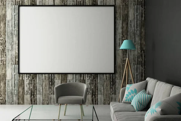 Moderní obývací pokoj s plakát stranou — Stock fotografie
