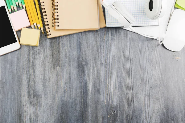 Vintage wooden workplace with items — Stock Photo, Image