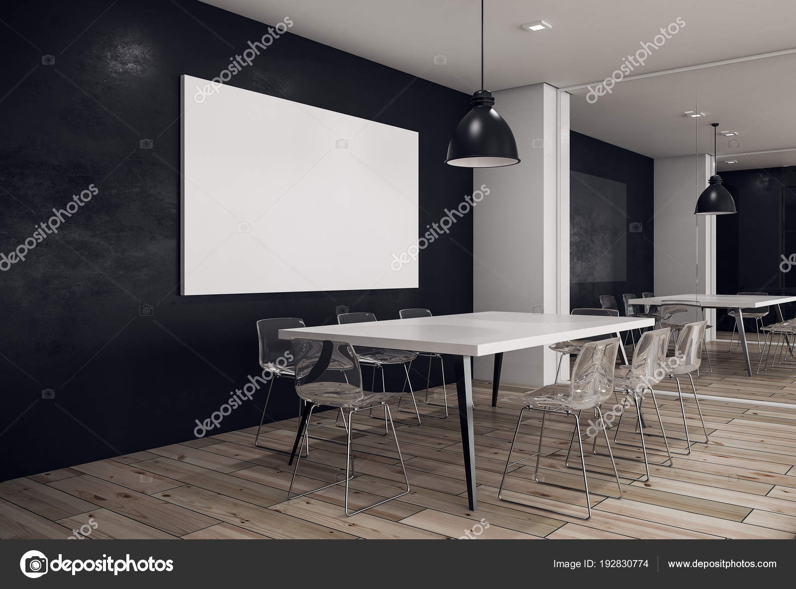 Contemporary meeting room with empty poster Stock Photo by ©peshkova