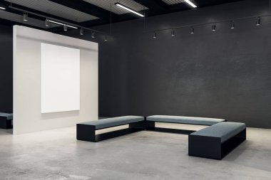 Modern sergi salonu ile boş bayrak 