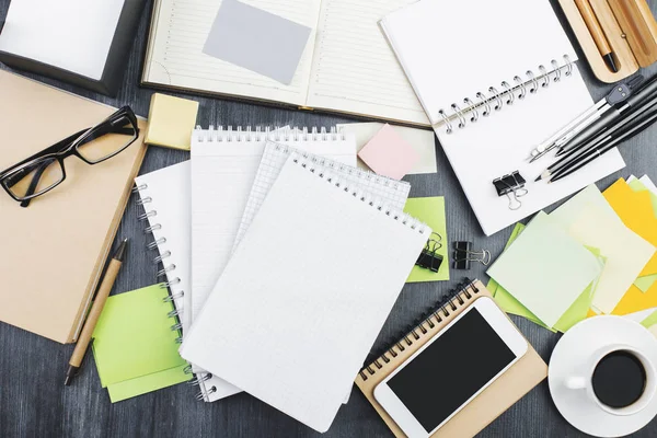 Modern wooden workspace with items — Stock Photo, Image