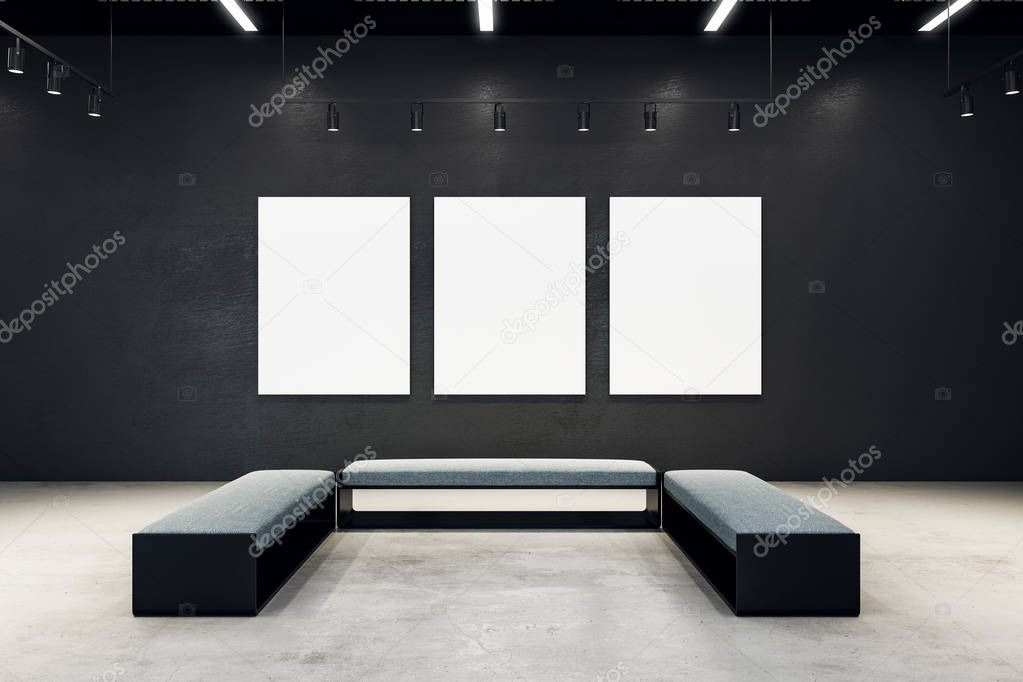 Contemporary exhibition hall with empty poster 