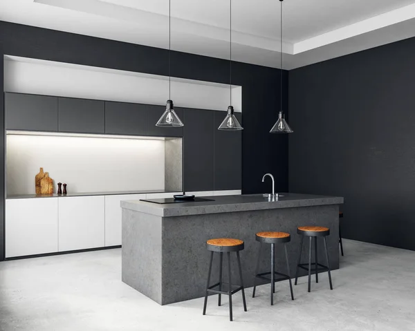 Contemporary dark kitchen interior — Stock Photo, Image