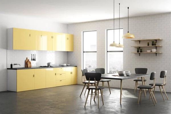 新しい黄色の台所のインテリア — ストック写真