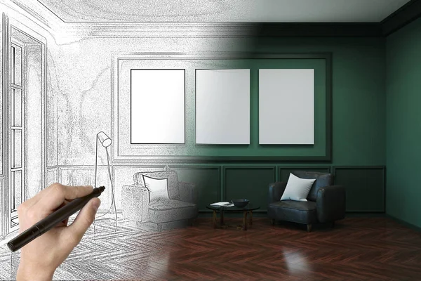 Hand drawingt living room — Stock Photo, Image