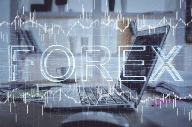 Forx grafiği ve bilgisayarla çalışma alanını iki katına çıkar. Uluslararası çevrimiçi ticaret kavramı.