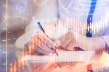 El Forex grafik renk ile notlar yapma çift pozlama. Hisse senedi piyasası konsepti.