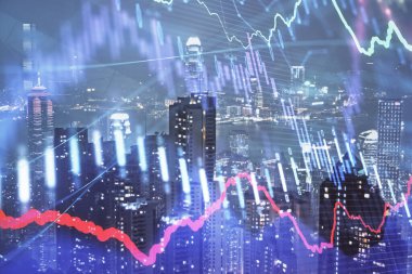 Cityscape arka plan üzerinde forex grafik çizimleri çift pozlama. Başarı kavramı.