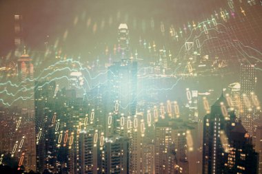 Cityscape arka plan üzerinde forex grafik çizimleri çift pozlama. Başarı kavramı.