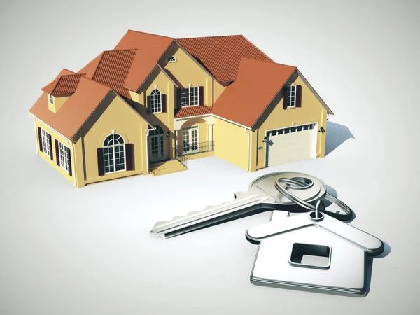 Ház modell és kulcs — Stock Fotó