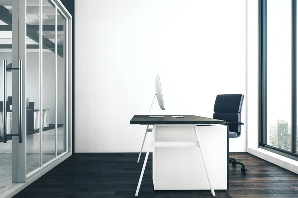 Büro mit Arbeitsplatz und Computerbildschirm — Stockfoto