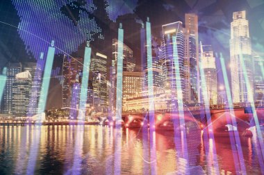 Yüksek binalar arka plan çok pozlama ile şehir scape mali grafik. Analiz kavramı.