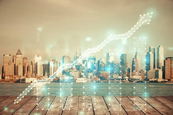 Форекс-графік з видом на місто з багатофункціональним фоном хмарочосів. Концепція фінансового аналізу . — стокове фото