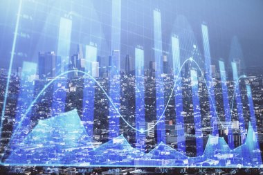 Gökdelenler, duvar kağıtları, çift pozlu eski şehir haritası. Finansal araştırma kavramı.