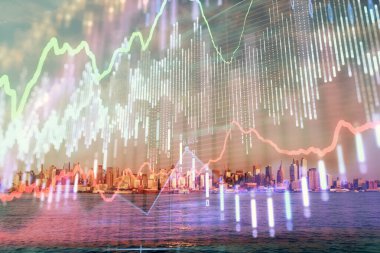 Gökdelenler, duvar kağıtları, çift pozlu eski şehir haritası. Finansal araştırma kavramı.