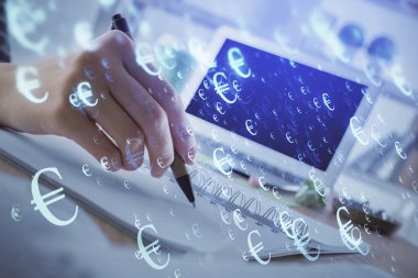 Finansal Forex grafiği el notları arka plan alarak çizilmiş. Araştırma kavramı. Çoklu pozlama