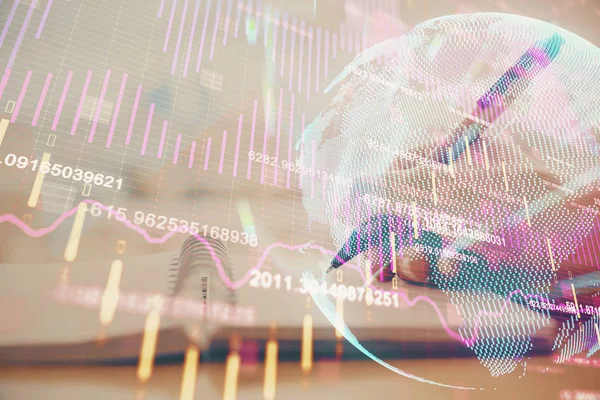 El notları arka plan alarak Forex grafik. Araştırma kavramı. Çoklu pozlama — Stok fotoğraf