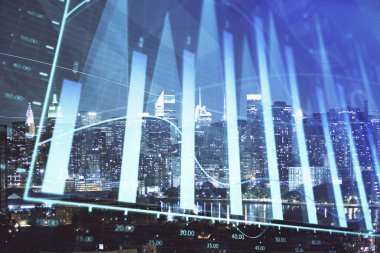 Cityscape arka plan üzerinde forex grafik çizimleri çift pozlama. Başarı kavramı.