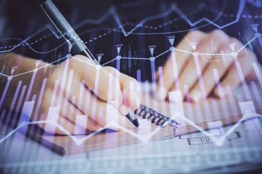 El notları arka plan alarak Forex grafik. Araştırma kavramı. Çift Pozlama