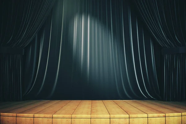 Wooden stage with black curtains — Stock Photo, Image