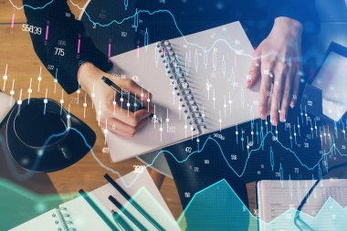 El notları arka plan alarak Forex grafik. Araştırma kavramı. Çoklu pozlama