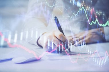 Mali ticaret şeması Man masaüstü arkaplanı ile çoklu pozlama.