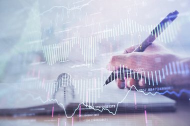 El notları arka plan alarak Forex grafik. Araştırma kavramı. Çoklu pozlama