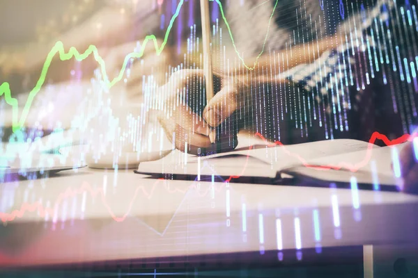 Multi esposizione di due uomini planing investimento con grafico forex mercato azionario. — Foto Stock
