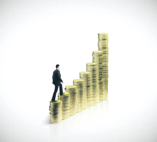 Businessman walking on gold coins — Stock Photo, Image