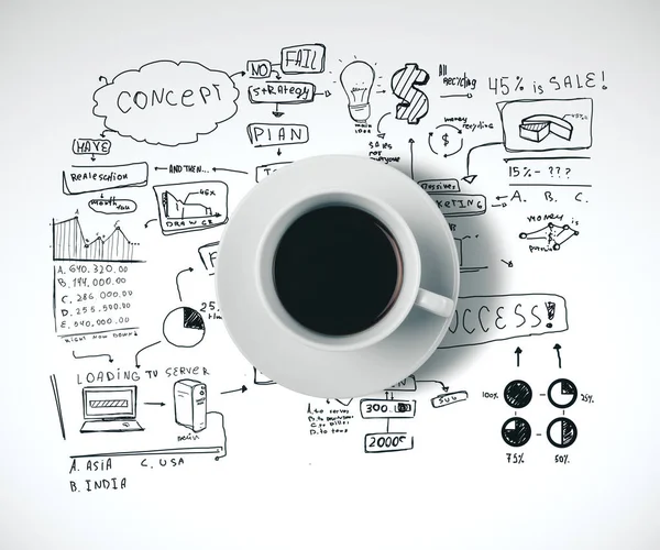 Koffie beker en business strategie — Stockfoto