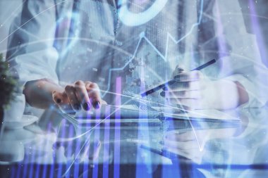 Finansal Forex grafiği el notları arka plan alarak çizilmiş. Araştırma kavramı. Çift Pozlama