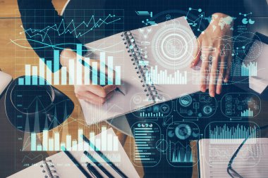 El notları arka plan alarak Forex grafik. Araştırma kavramı. Çoklu pozlama