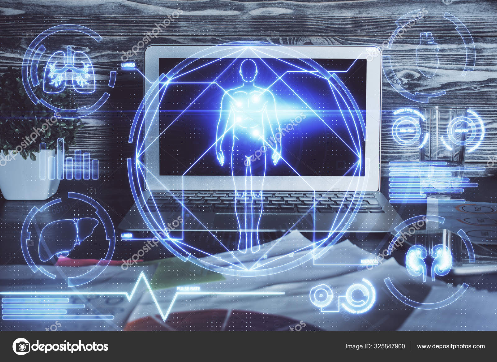 Desktop computer background and education theme drawing. Double exposure.  Study concept. Stock Photo by ©peshkova 325847900