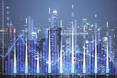 Cityscape arka plan üzerinde forex grafik çizimleri çift pozlama. Başarı kavramı.