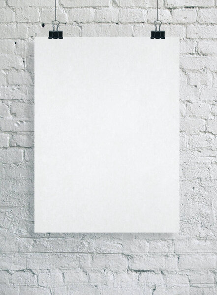 White blank poster on wall. Gallery, art, exhibit and museum concept. Mock up, 3D Rendering