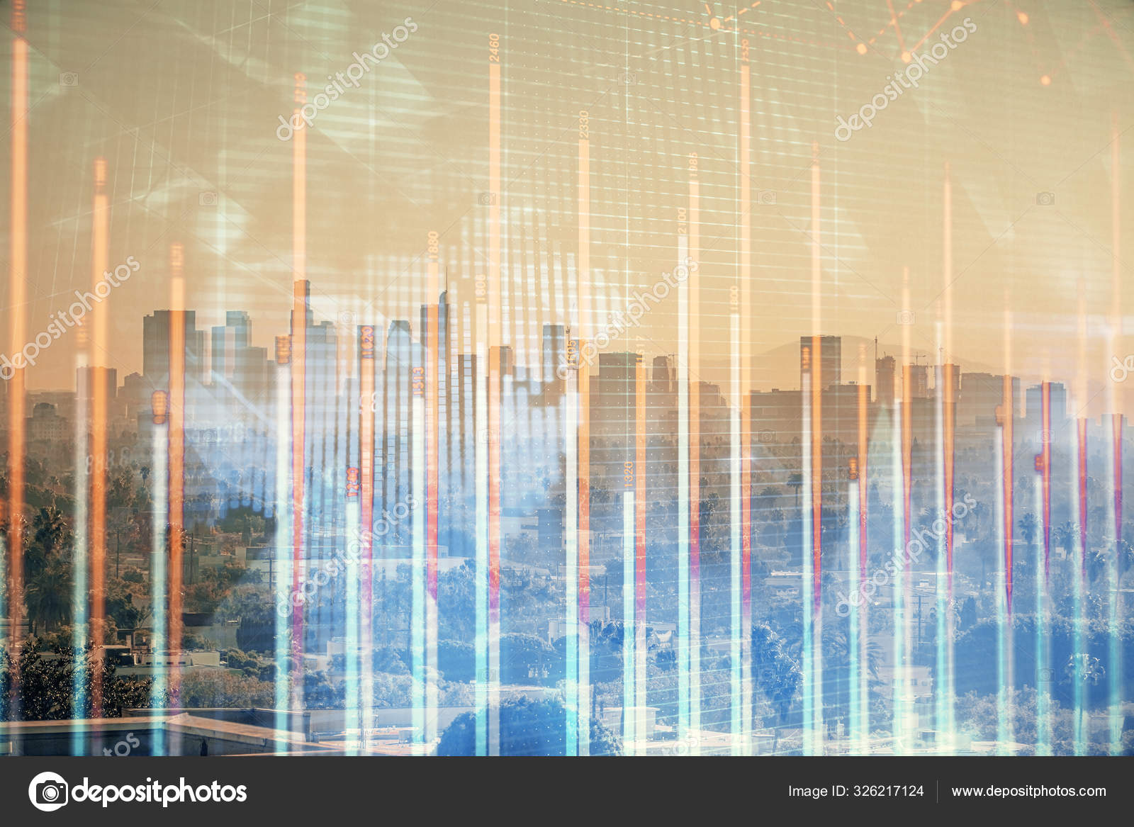 高層ビルの壁紙マルチ露出と都市の外国為替チャート 金融研究の概念 ストック写真 C Peshkova