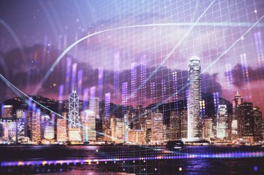 Cityscape arka plan üzerinde forex grafik çizimleri çift pozlama. Başarı kavramı.