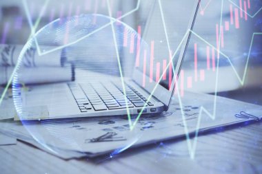 Borsa grafiği ve bilgisayar geçmişi olan tablolar. Çifte maruziyet. Mali analiz kavramı.