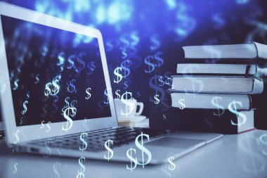 Bilgisayar geçmişi olan eski grafik hologramı. Çoklu maruz kalma. Finans piyasası kavramı.