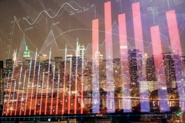 Cityscape arka plan üzerinde forex grafik çizimleri çift pozlama. Başarı kavramı.