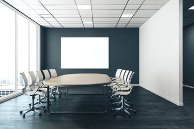 Toplantı odası içi boş posterlerle dolu.