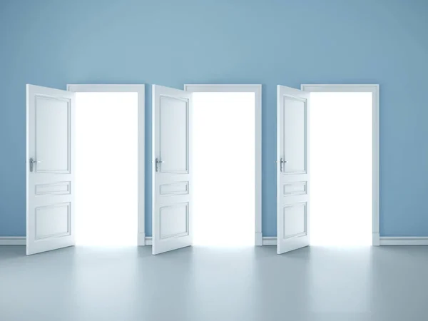 Ljus belysning genom öppna tre dörrar — Stockfoto