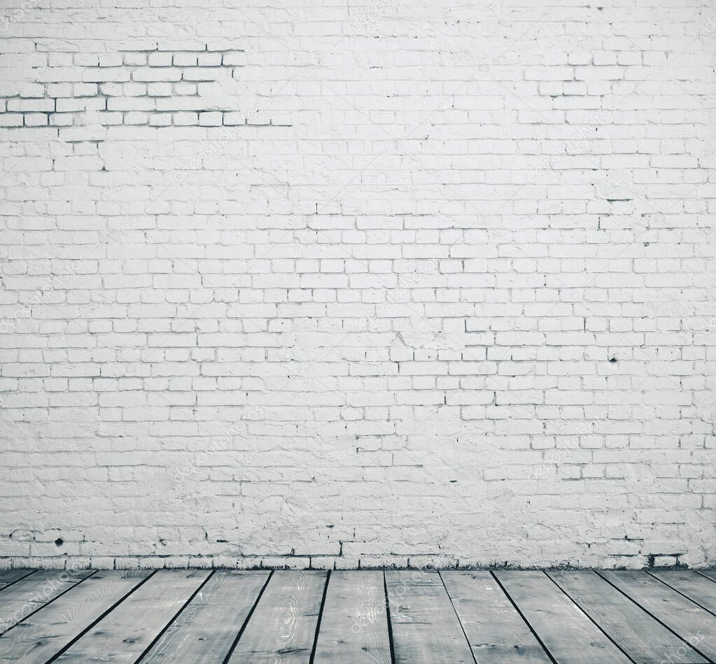 Blank brick wall and wooden floor